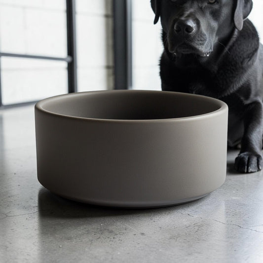 Rygok Large Ceramic Dog Bowl - Heavyweight Anti-Tip Design - Minimalist Water & Food Basin for Medium to Large Dogs - Dishwasher Safe - Slate Grey
