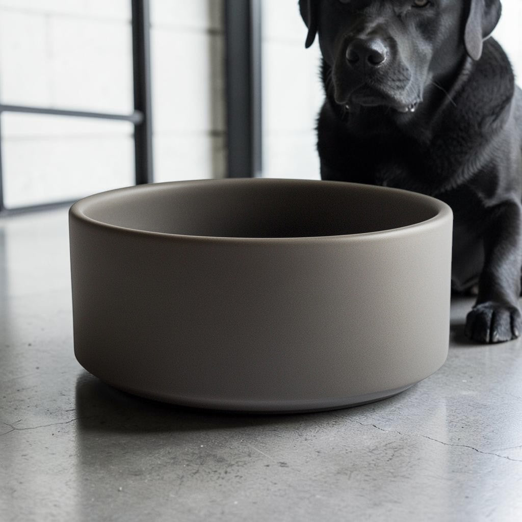 Rygok Large Ceramic Dog Bowl - Heavyweight Anti-Tip Design - Minimalist Water & Food Basin for Medium to Large Dogs - Dishwasher Safe - Slate Grey